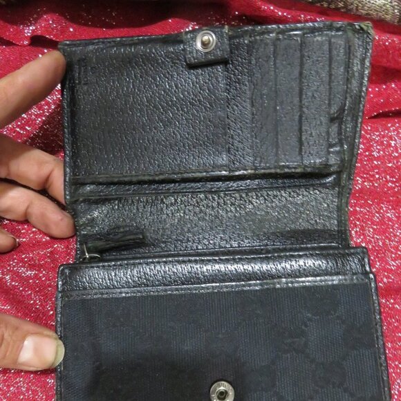 GUCCI Guccissima Black Monogram Canvas Compact Bifold Logo Wallet - Picture 4 of 8